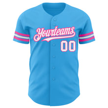 Laden Sie das Bild in den Galerie-Viewer, Custom Sky Blue White-Pink Authentic Baseball Jersey
