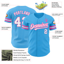 Laden Sie das Bild in den Galerie-Viewer, Custom Sky Blue White-Pink Authentic Baseball Jersey
