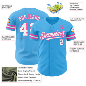 Custom Sky Blue White-Pink Authentic Baseball Jersey