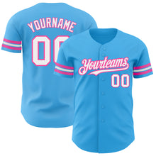 Laden Sie das Bild in den Galerie-Viewer, Custom Sky Blue White-Pink Authentic Baseball Jersey
