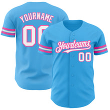 Load image into Gallery viewer, Custom Sky Blue White-Pink Authentic Baseball Jersey
