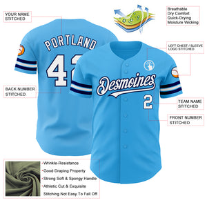 Custom Sky Blue White-Navy Authentic Baseball Jersey