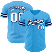 Laden Sie das Bild in den Galerie-Viewer, Custom Sky Blue White-Navy Authentic Baseball Jersey
