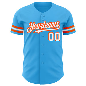 Custom Sky Blue White-Orange Authentic Baseball Jersey