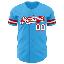 Load image into Gallery viewer, Custom Sky Blue White-Red Authentic Baseball Jersey
