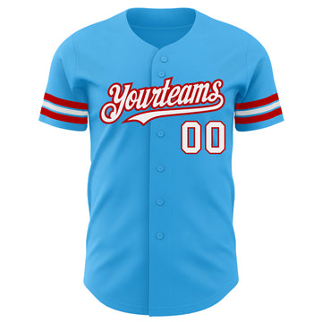 Custom Sky Blue White-Red Authentic Baseball Jersey