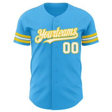 Custom Sky Blue White-Yellow Authentic Baseball Jersey