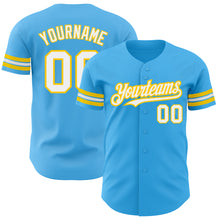 Laden Sie das Bild in den Galerie-Viewer, Custom Sky Blue White-Yellow Authentic Baseball Jersey
