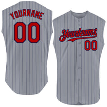 Load image into Gallery viewer, Custom Gray Navy Pinstripe Red Authentic Sleeveless Baseball Jersey
