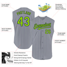 Laden Sie das Bild in den Galerie-Viewer, Custom Gray Navy Pinstripe Neon Green Authentic Sleeveless Baseball Jersey
