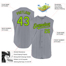 Laden Sie das Bild in den Galerie-Viewer, Custom Gray Black Pinstripe Neon Green Authentic Sleeveless Baseball Jersey
