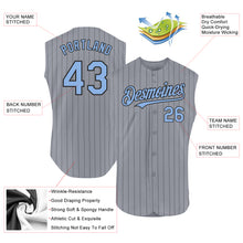 Laden Sie das Bild in den Galerie-Viewer, Custom Gray Black Pinstripe Light Blue Authentic Sleeveless Baseball Jersey
