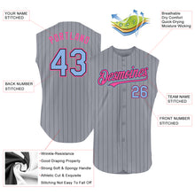 Laden Sie das Bild in den Galerie-Viewer, Custom Gray Black Pinstripe Light Blue-Pink Authentic Sleeveless Baseball Jersey
