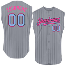 Charger l&#39;image dans la galerie, Custom Gray Black Pinstripe Light Blue-Pink Authentic Sleeveless Baseball Jersey
