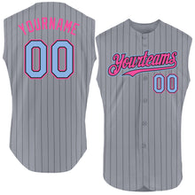 Laden Sie das Bild in den Galerie-Viewer, Custom Gray Black Pinstripe Light Blue-Pink Authentic Sleeveless Baseball Jersey
