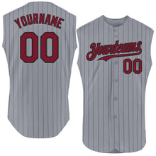 Laden Sie das Bild in den Galerie-Viewer, Custom Gray Black Pinstripe Crimson Authentic Sleeveless Baseball Jersey
