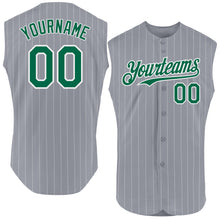 Load image into Gallery viewer, Custom Gray White Pinstripe Kelly Green Authentic Sleeveless Baseball Jersey
