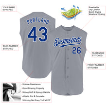 Load image into Gallery viewer, Custom Gray Royal-White Authentic Sleeveless Baseball Jersey
