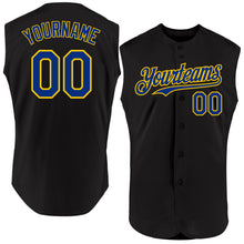 Load image into Gallery viewer, Custom Black Royal-Yellow Authentic Sleeveless Baseball Jersey
