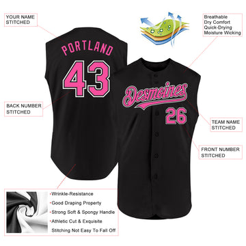 Custom Black Pink-White Authentic Sleeveless Baseball Jersey