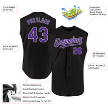Laden Sie das Bild in den Galerie-Viewer, Custom Black Purple-Gray Authentic Sleeveless Baseball Jersey
