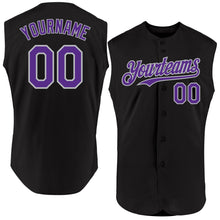 Laden Sie das Bild in den Galerie-Viewer, Custom Black Purple-Gray Authentic Sleeveless Baseball Jersey
