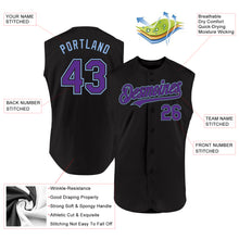 Laden Sie das Bild in den Galerie-Viewer, Custom Black Purple-Light Blue Authentic Sleeveless Baseball Jersey
