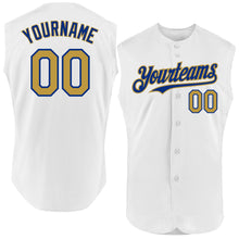 Load image into Gallery viewer, Custom White Old Gold-Royal Authentic Sleeveless Baseball Jersey
