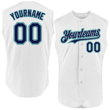 Load image into Gallery viewer, Custom White Navy Gray-Teal Authentic Sleeveless Baseball Jersey
