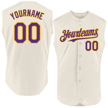 Load image into Gallery viewer, Custom Cream Purple-Gold Authentic Sleeveless Baseball Jersey
