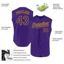 Load image into Gallery viewer, Custom Purple Gold Authentic Sleeveless Baseball Jersey
