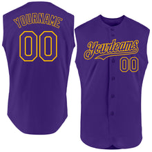 Load image into Gallery viewer, Custom Purple Gold Authentic Sleeveless Baseball Jersey
