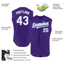Load image into Gallery viewer, Custom Purple White-Light Blue Authentic Sleeveless Baseball Jersey
