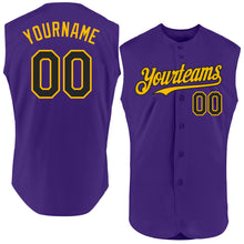 Load image into Gallery viewer, Custom Purple Black-Gold Authentic Sleeveless Baseball Jersey
