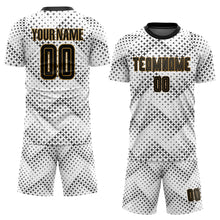 Load image into Gallery viewer, Custom White Black-Old Gold Sublimation Soccer Uniform Jersey
