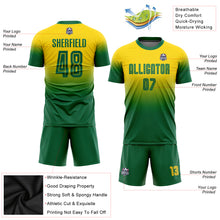 Laden Sie das Bild in den Galerie-Viewer, Custom Gold Kelly Green Sublimation Fade Fashion Soccer Uniform Jersey
