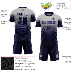 Custom Gray Navy Sublimation Fade Fashion Soccer Uniform Jersey