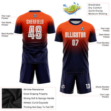 Laden Sie das Bild in den Galerie-Viewer, Custom Orange White-Navy Sublimation Fade Fashion Soccer Uniform Jersey
