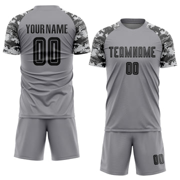 Custom Gray Black-Camo Sublimation Soccer Uniform Jersey