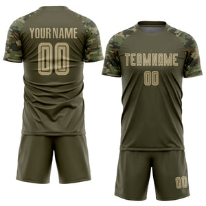 Custom Olive Vegas Gold-Camo Sublimation Salute To Service Soccer Uniform Jersey