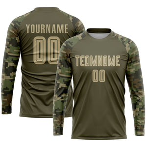 Custom Olive Vegas Gold-Camo Sublimation Salute To Service Soccer Uniform Jersey