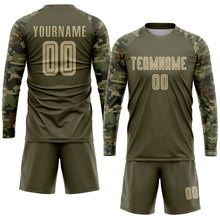 Load image into Gallery viewer, Custom Olive Vegas Gold-Camo Sublimation Salute To Service Soccer Uniform Jersey
