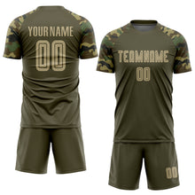 Load image into Gallery viewer, Custom Olive Vegas Gold-Camo Sublimation Salute To Service Soccer Uniform Jersey
