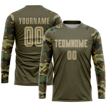 Load image into Gallery viewer, Custom Olive Vegas Gold-Camo Sublimation Salute To Service Soccer Uniform Jersey
