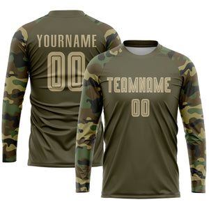 Custom Olive Vegas Gold-Camo Sublimation Salute To Service Soccer Uniform Jersey