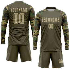 Custom Olive Vegas Gold-Camo Sublimation Salute To Service Soccer Uniform Jersey