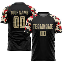 Load image into Gallery viewer, Custom Black Vegas Gold-Camo Sublimation Soccer Uniform Jersey
