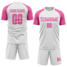 Load image into Gallery viewer, Custom White Pink Sublimation Soccer Uniform Jersey
