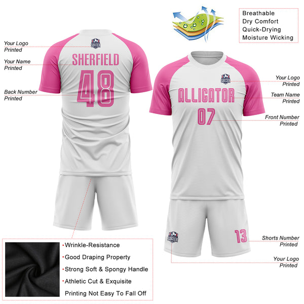 Cheap Custom Light Blue Pink-White Sublimation Soccer Uniform Jersey Free  Shipping – CustomJerseysPro