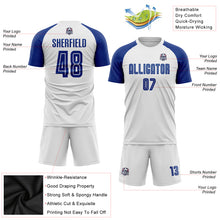 Load image into Gallery viewer, Custom White Royal Sublimation Soccer Uniform Jersey
